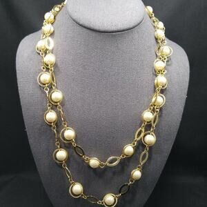 Talbots Faux Pearl Gold Tone Double Strand Necklace, 22 Inches